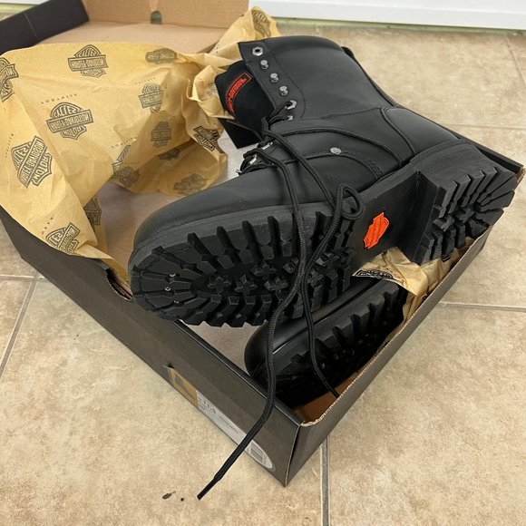 Harley Davidson Mens Black 100% Leather Motorcycle Boots New in Box - Picture 4 of 7